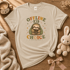 Offline By Choice cute animal graphic t-shirt cozy flat lay in sand.