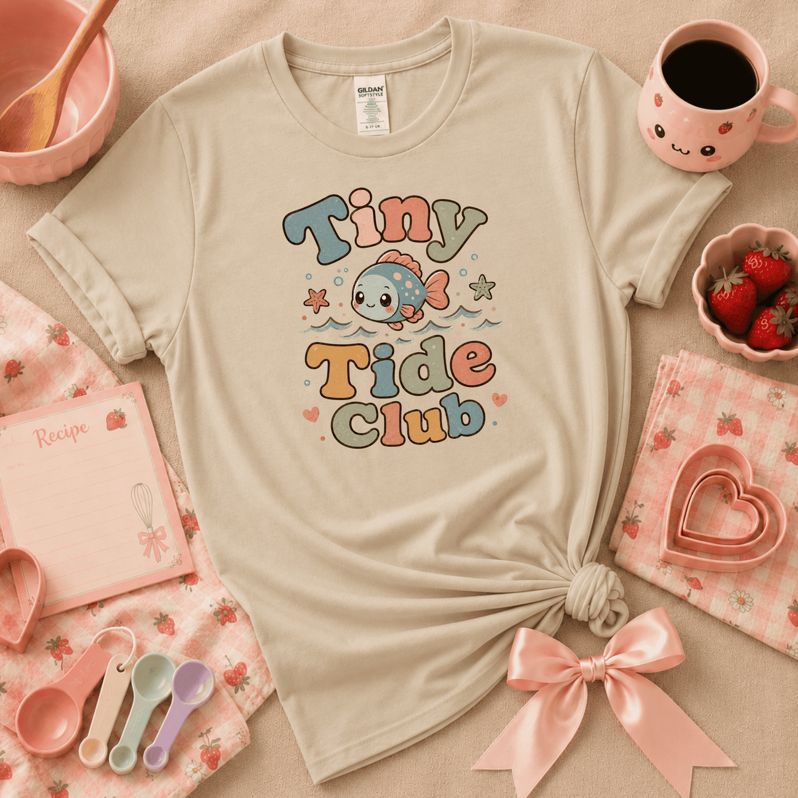 Tiny Tide Club cute animal graphic t-shirt cozy flat lay in sand.