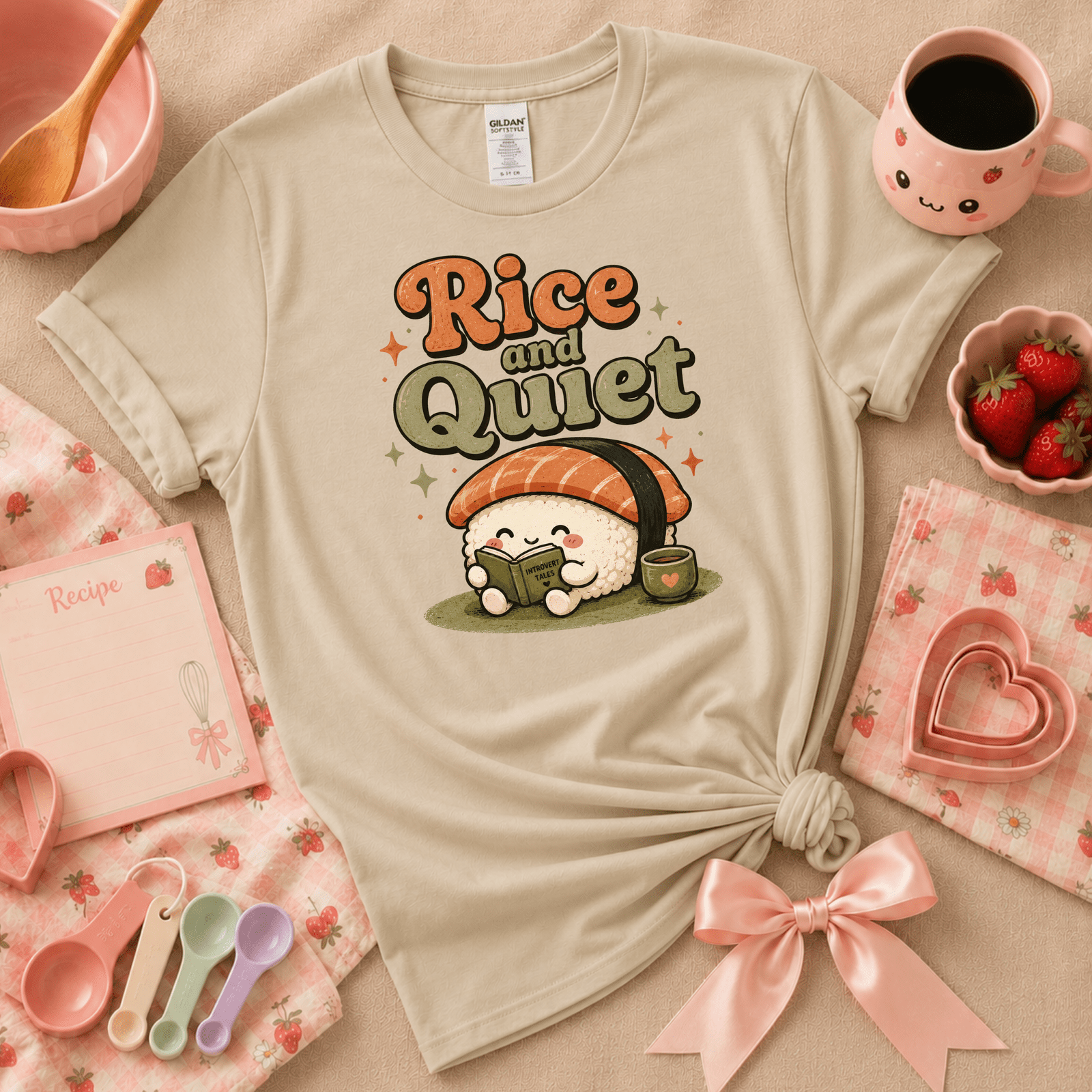 Rice And Quiet | Cute Food Graphic T-Shirt