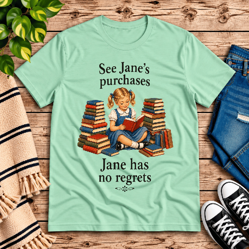 See Jane's Purchases Premium T-Shirt in mint, flat lay