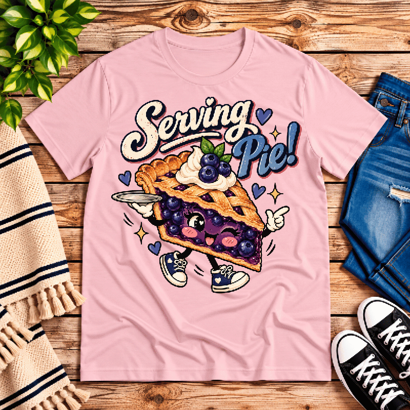 Serving Pie Premium T-Shirt in pink, flat lay