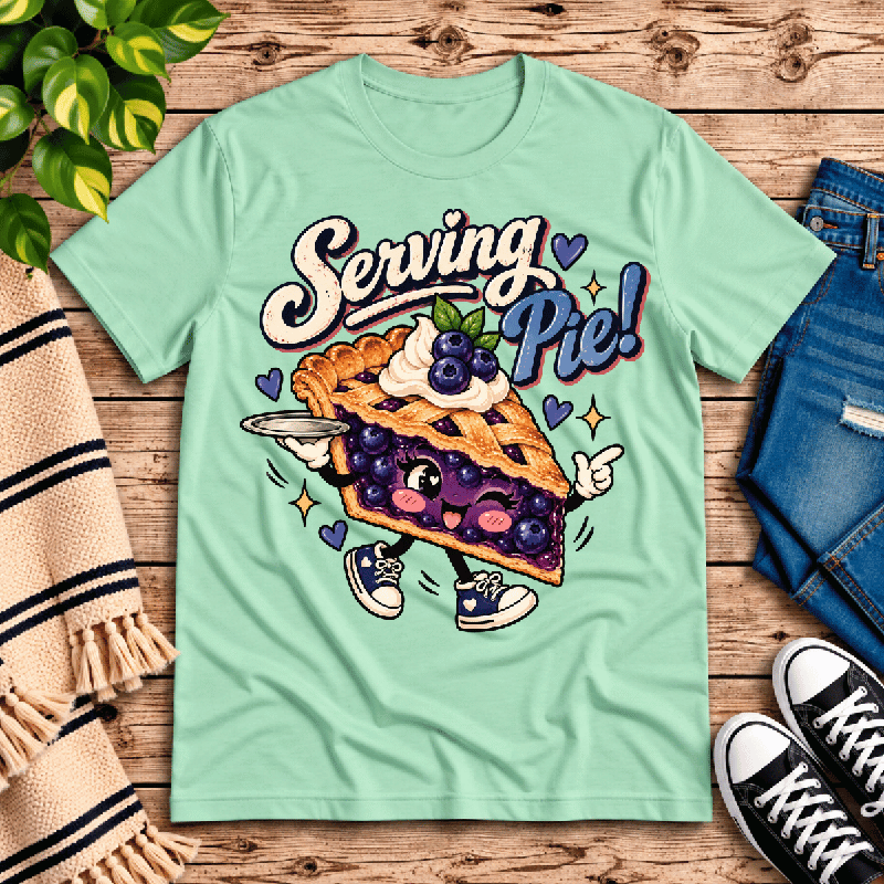 Serving Pie Premium T-Shirt in mint, flat lay