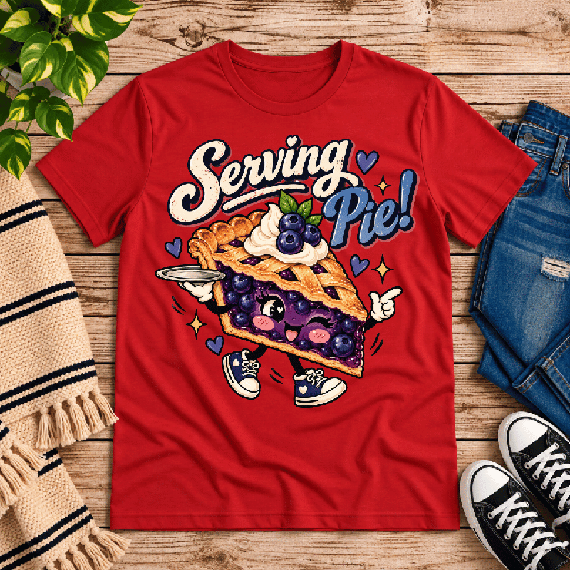 Serving Pie Premium T-Shirt in red, flat lay