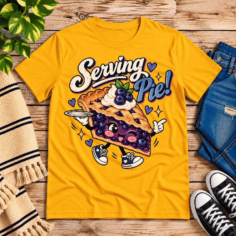 Serving Pie Premium T-Shirt in gold, flat lay
