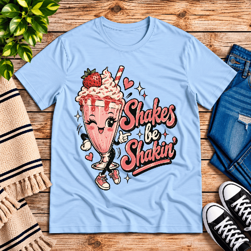 Shakes Be Shakin' Premium T-Shirt in baby blue, flat lay