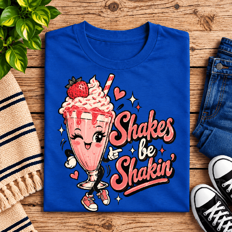 Shakes Be Shakin' Premium T-Shirt in true royal blue, folded close-up
