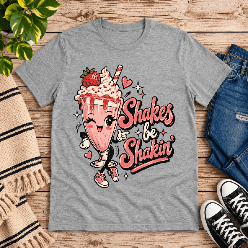 Shakes Be Shakin' Premium T-Shirt in athletic heather gray, flat lay