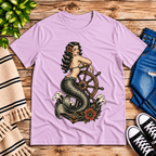 Ship Wheel Mermaid Premium T-Shirt in lilac, flat lay