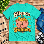 Silence Is Golden Premium T-Shirt in heather sea green, flat lay