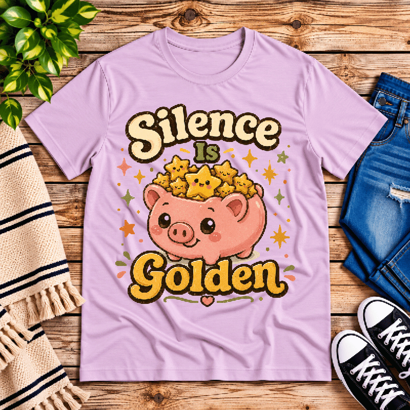 Silence Is Golden Premium T-Shirt in lilac, flat lay