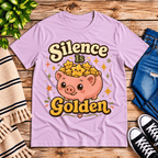 Silence Is Golden Premium T-Shirt in lilac, flat lay