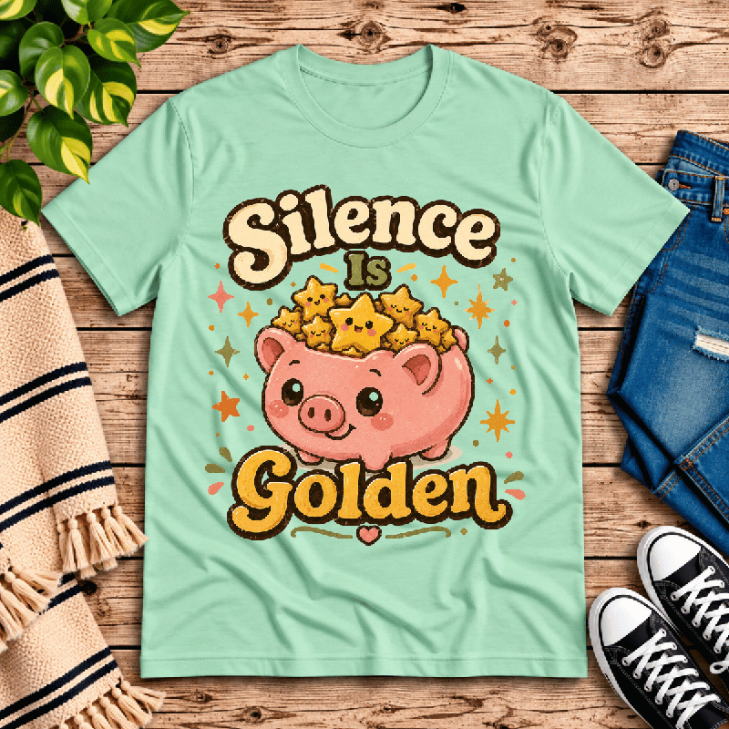 Silence Is Golden Premium T-Shirt in mint, flat lay