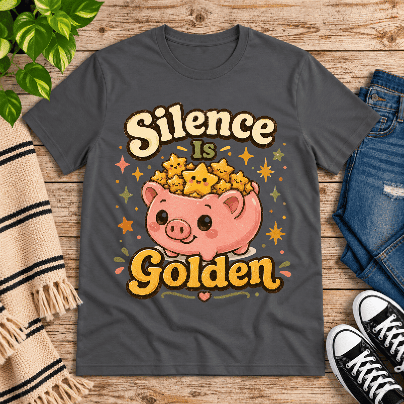 Silence Is Golden Premium T-Shirt in asphalt gray, flat lay