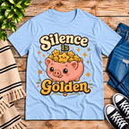 Silence Is Golden Premium T-Shirt in baby blue, flat lay