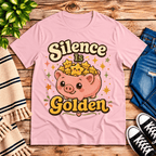 Silence Is Golden Premium T-Shirt in pink, flat lay