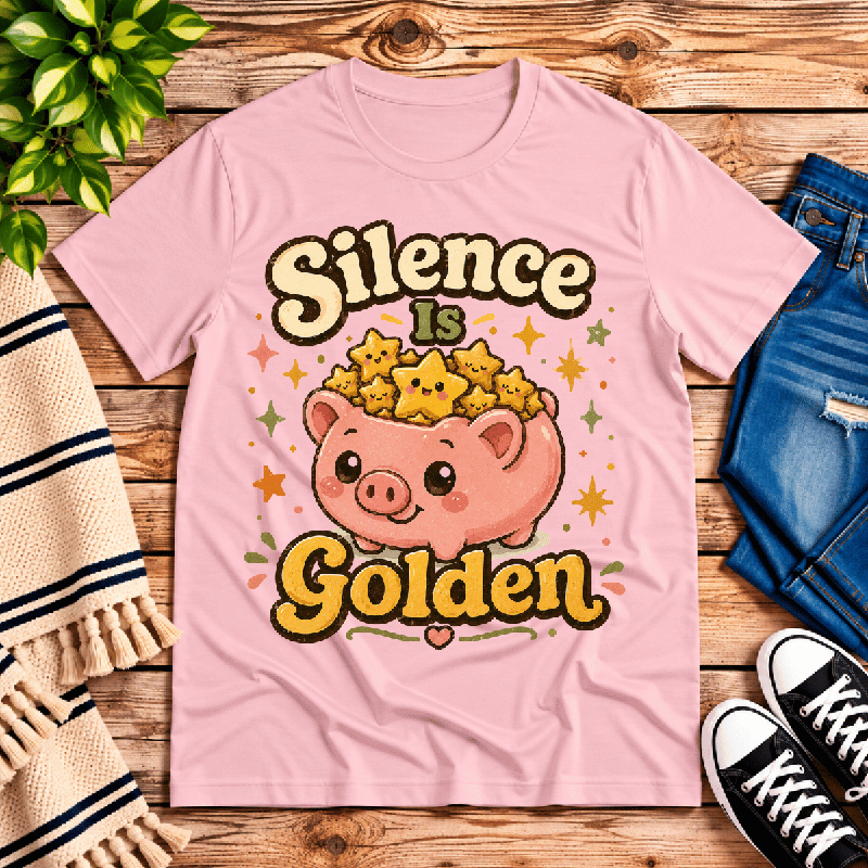Silence Is Golden Premium T-Shirt in pink, flat lay