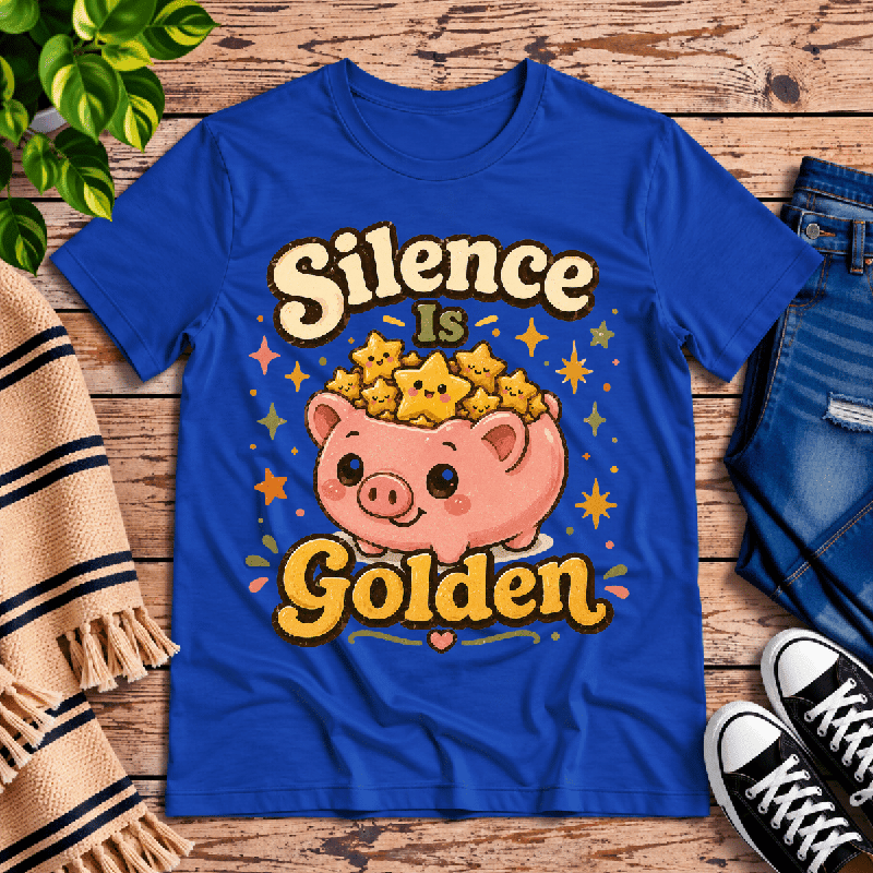 Silence Is Golden Premium T-Shirt in true royal blue, flat lay