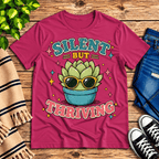 Silent But Thriving Premium T-Shirt in berry, flat lay