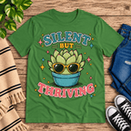 Silent But Thriving Premium T-Shirt in leaf green, flat lay
