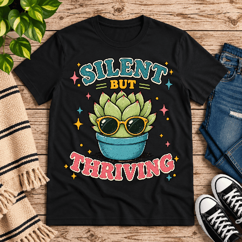 Silent But Thriving Premium T-Shirt in vintage black, flat lay