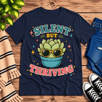 Silent But Thriving Premium T-Shirt in navy, flat lay