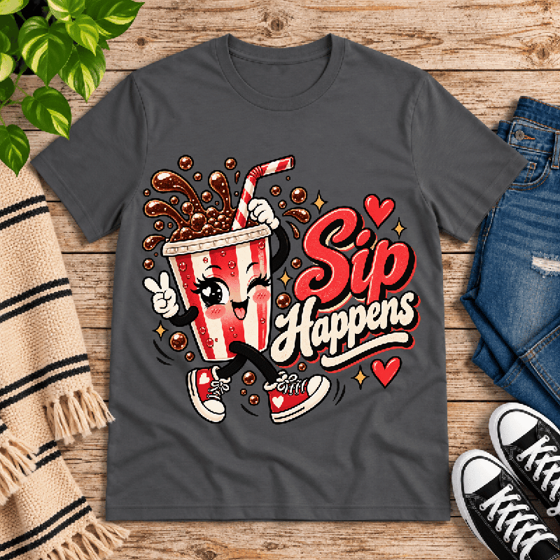 Sip Happens Premium T-Shirt in asphalt gray, flat lay