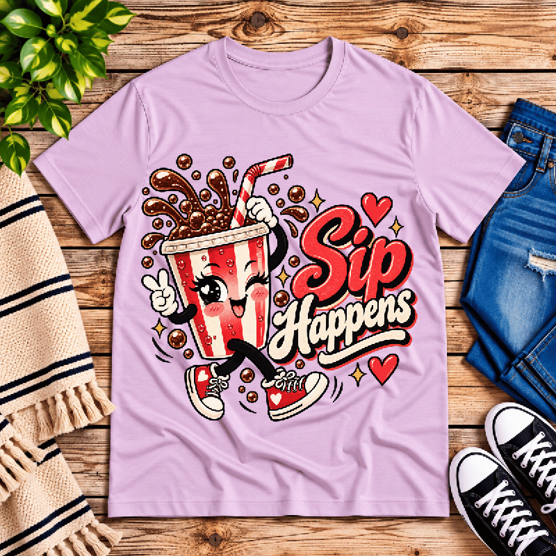 Sip Happens Premium T-Shirt in lilac, flat lay