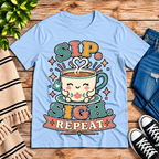 Sip. Sigh. Repeat. Premium T-Shirt in baby blue, flat lay