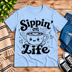 Sippin' on Life Premium T-Shirt in baby blue, flat lay