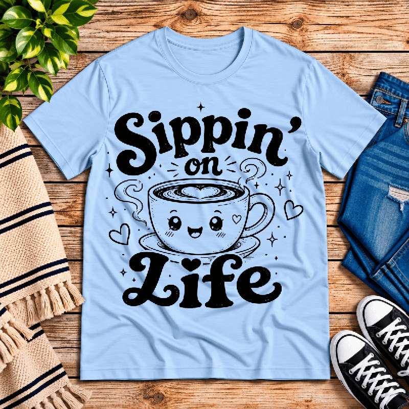 Sippin' on Life Premium T-Shirt in baby blue, flat lay
