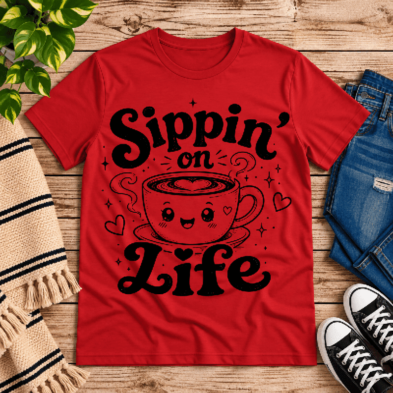 Sippin' on Life Premium T-Shirt in red, flat lay