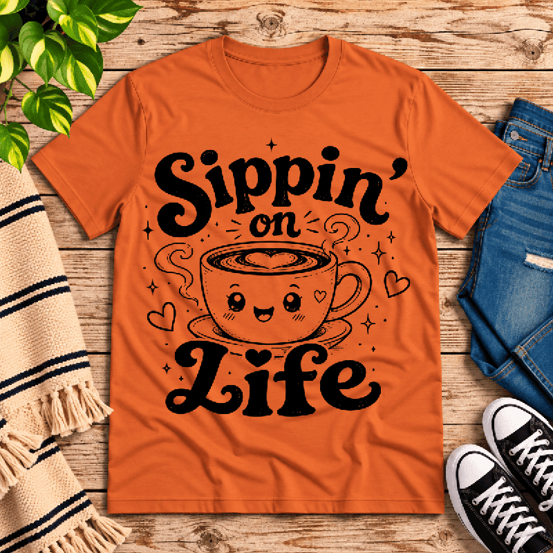 Sippin' on Life Premium T-Shirt in burnt orange, flat lay