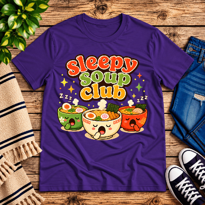 Sleepy Soup Club Premium T-Shirt in team purple, flat lay