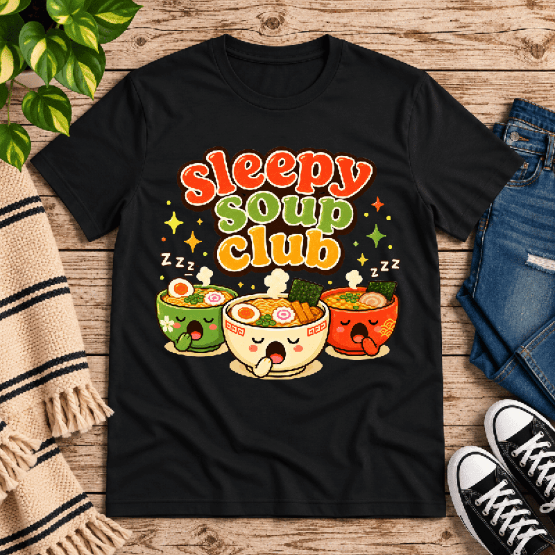 Sleepy Soup Club Premium T-Shirt in vintage black, flat lay