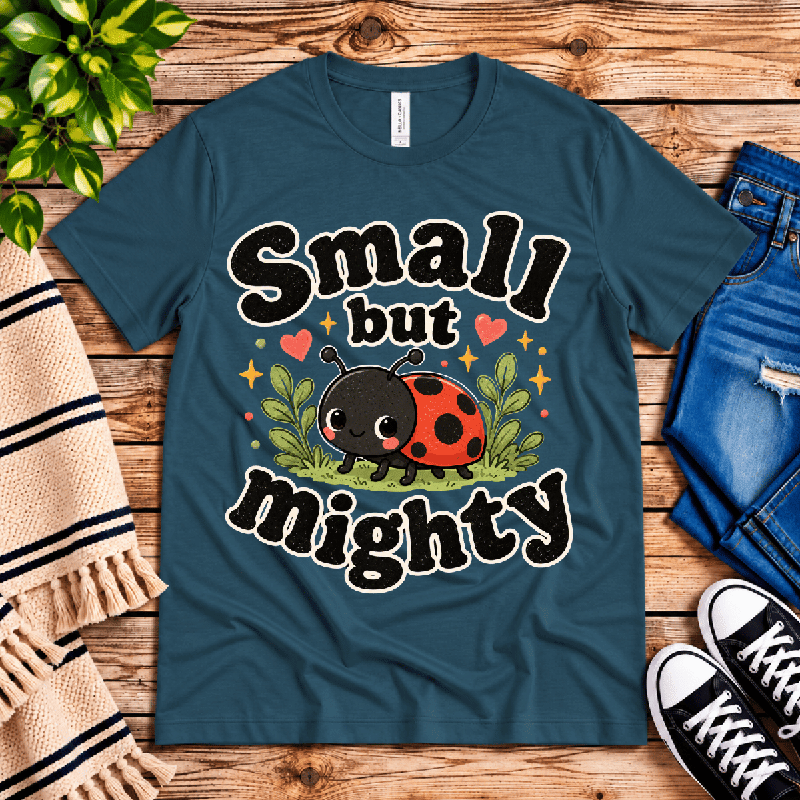 Small But Mighty Premium T-Shirt in deep teal, flat lay