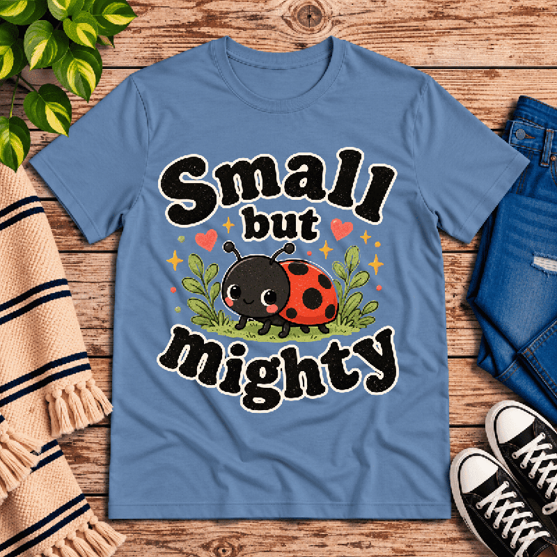 Small But Mighty Premium T-Shirt in steel blue, flat lay