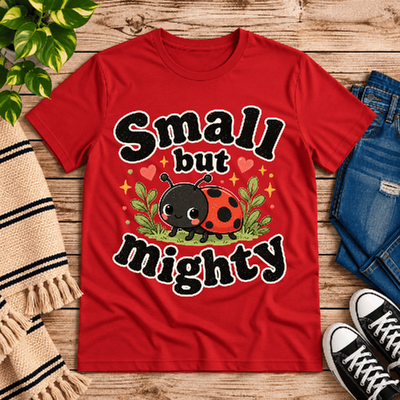 Small But Mighty Premium T-Shirt in red, flat lay