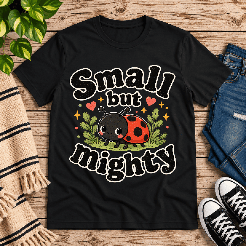 Small But Mighty Premium T-Shirt in vintage black, flat lay