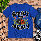 Small But Mighty Premium T-Shirt in true royal blue, flat lay with cartoon ladybug graphic