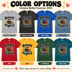 Small But Mighty Premium T-Shirt color chart: Athletic Heather, Vintage Black, True Royal, Steel Blue, Red, Gold, Evergreen, Deep Teal