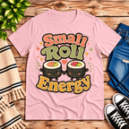 Small Roll Energy Premium T-Shirt in pink, flat lay