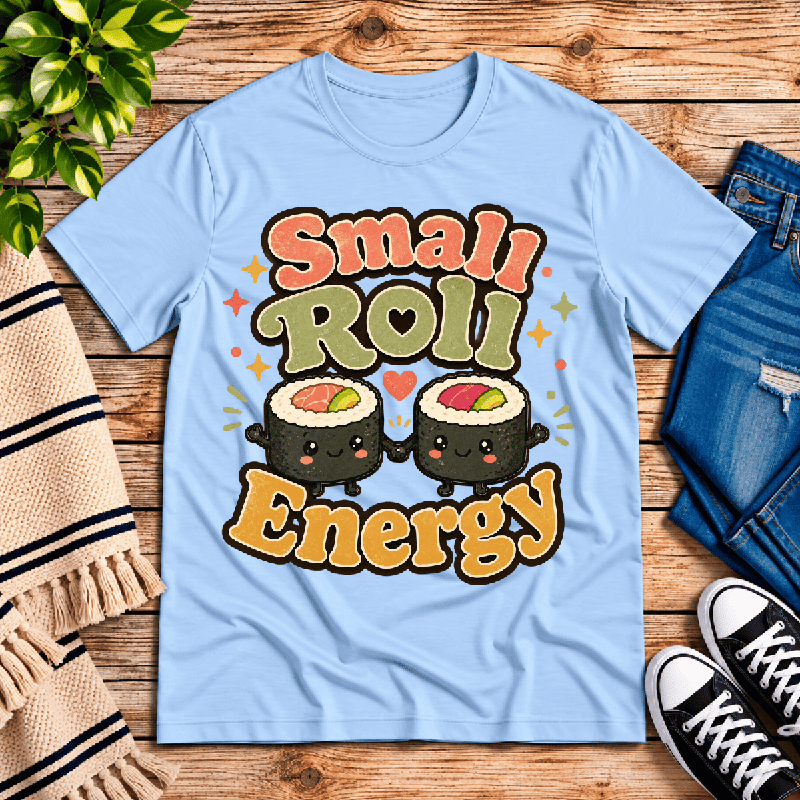 Small Roll Energy Premium T-Shirt in baby blue, flat lay