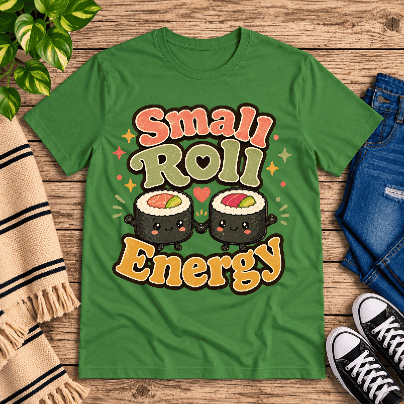 Small Roll Energy Premium T-Shirt in leaf green, flat lay