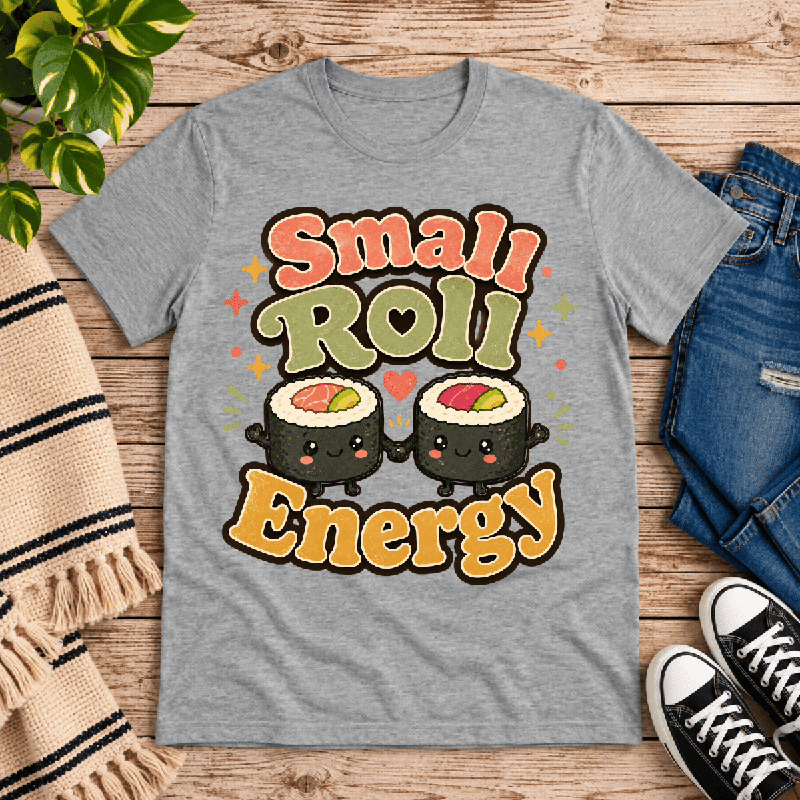 Small Roll Energy Premium T-Shirt in athletic heather gray, flat lay
