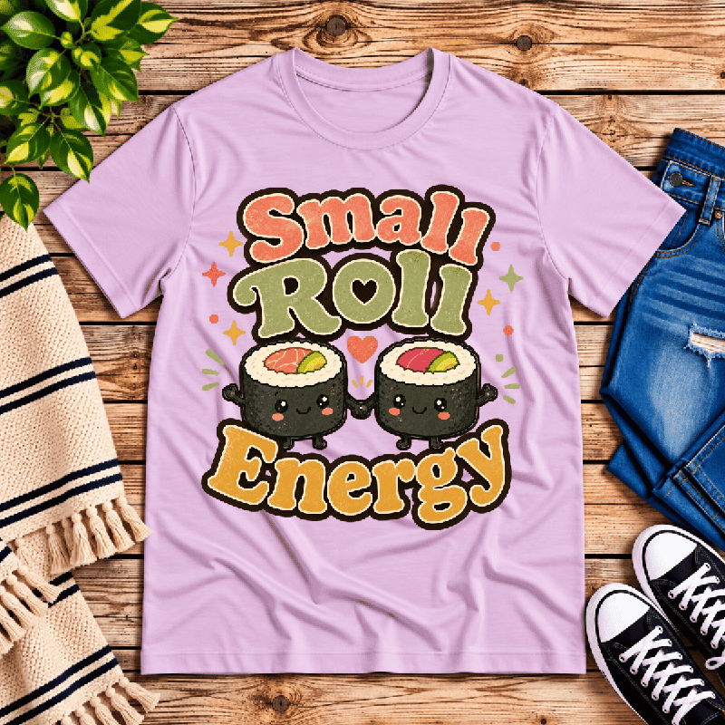Small Roll Energy Premium T-Shirt in lilac, flat lay