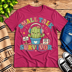 Small Talk Survivor Premium T-Shirt in berry, flat lay