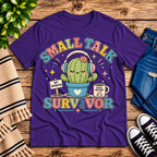 Small Talk Survivor Premium T-Shirt in team purple, flat lay