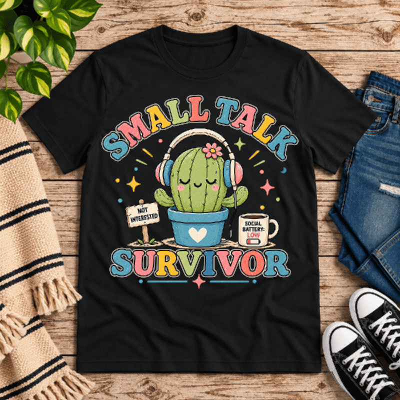Small Talk Survivor Premium T-Shirt in vintage black, flat lay