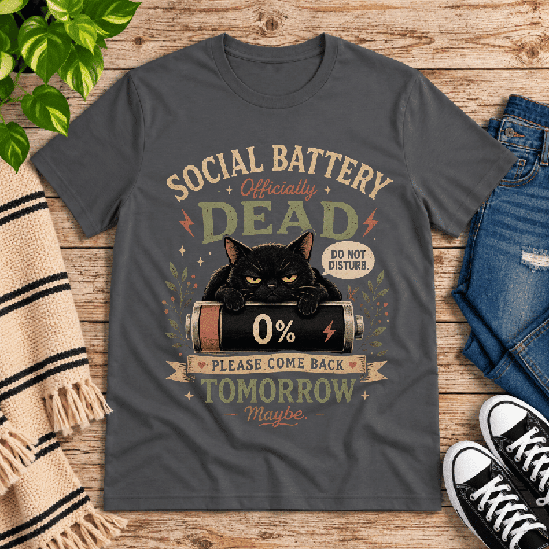 Social Battery Dead Premium T-Shirt in asphalt gray, flat lay