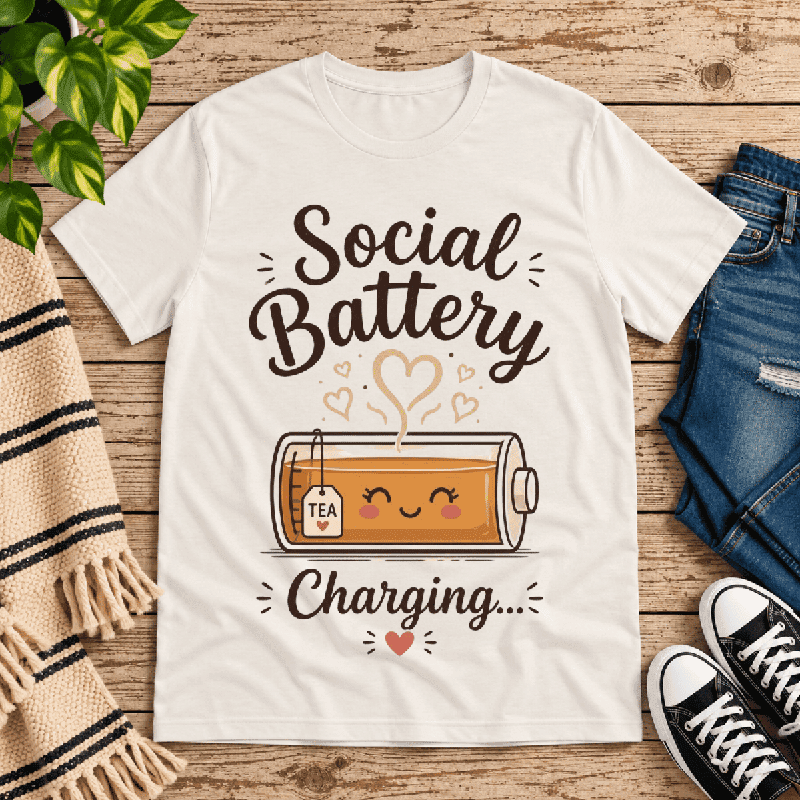 Social Battery Charging Premium T-Shirt in vintage white, flat lay